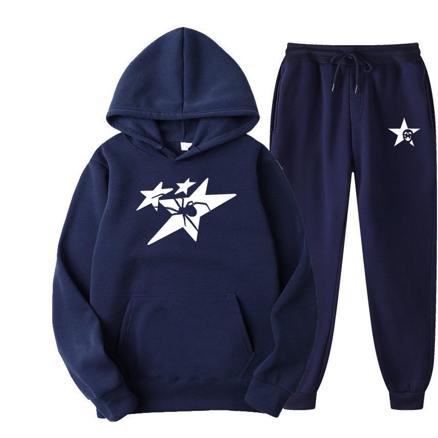 Direct supply Printed hooded sweater sweatpants set Loose casual men's sweater set Manufacturers have a large number of spot