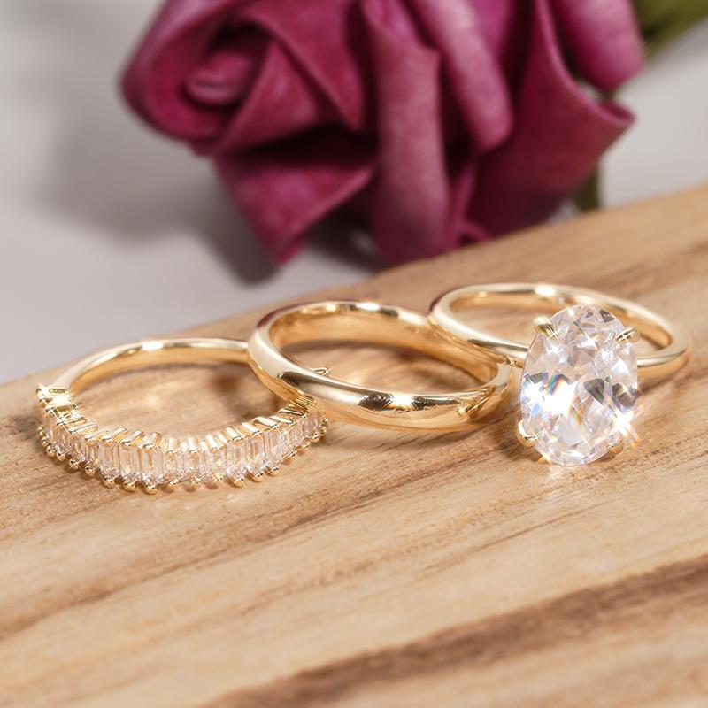 Xiaomi Huitan Women 3Pcs/Set Ring Gold Color Luxury Inlaid Shining Cubic Zirconia Wedding Engagement Gentle Accessories Lady Jewelry