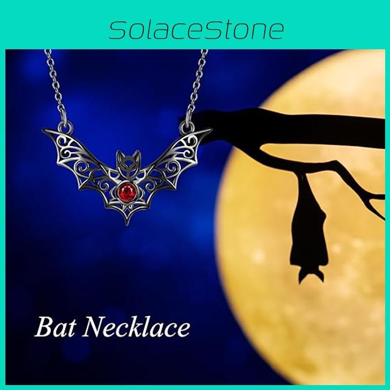 Vampire Inspired Hollow Bat Necklace With Faux Ruby Alloy Chain Halloween For