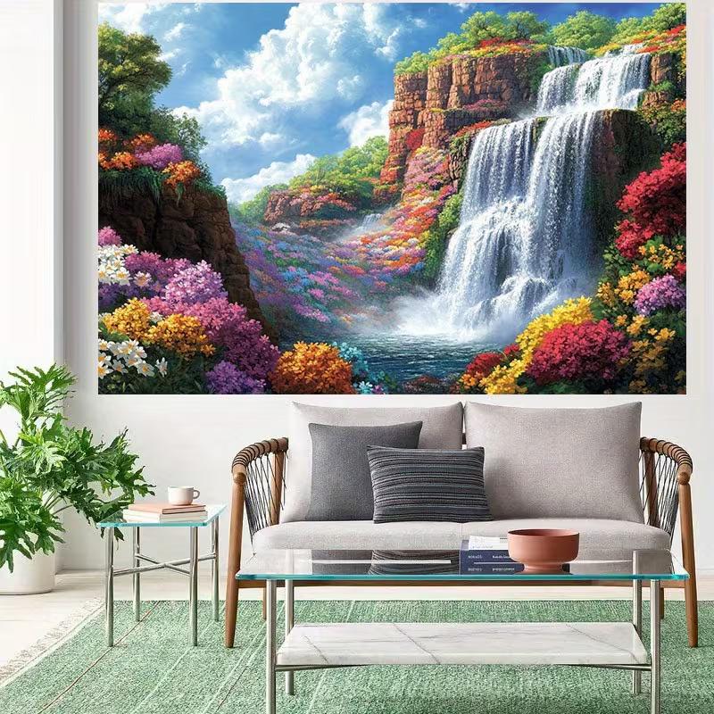 2D Scenic Mountain Waterfall Backdrop for Calm Party & Studio Shoots