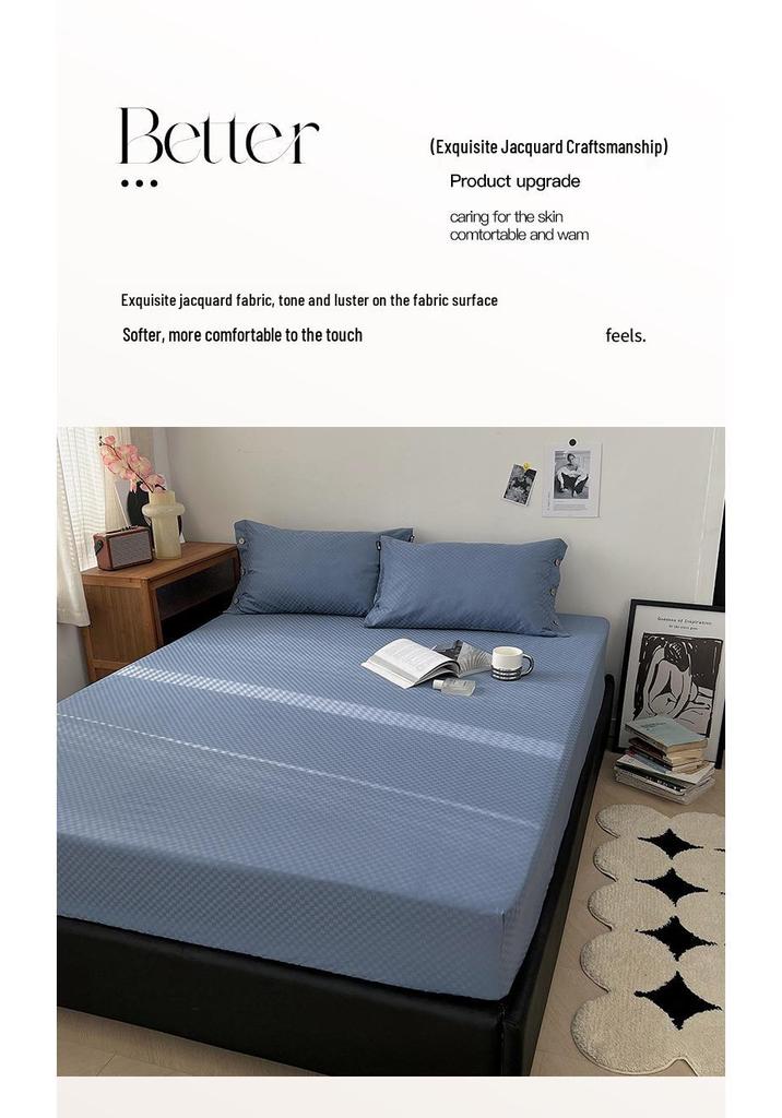 60-Count Long-Staple Cotton Sateen Jacquard Fitted Sheet, Flat Sheet, Pillowcase Set - Plain Color, Pure Cotton, Anti-Slip Mattress Cover