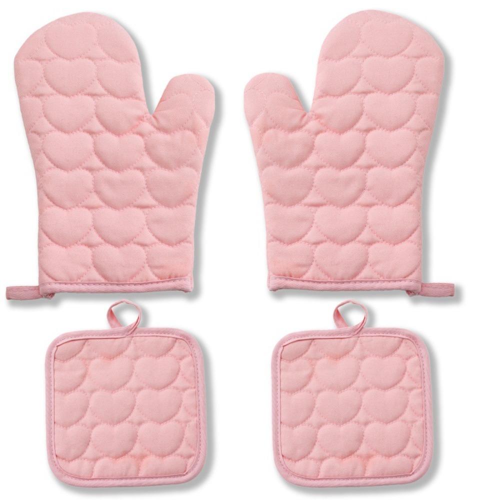 4 sztuki/zestaw Pogrubiony Zestaw Rękawic Kuchennych na Piekarnik w Kształcie Serca Antypoślizgowe Rękawice Izolowane Rękawice do Kuchenki Mikrofalowej Naczynie