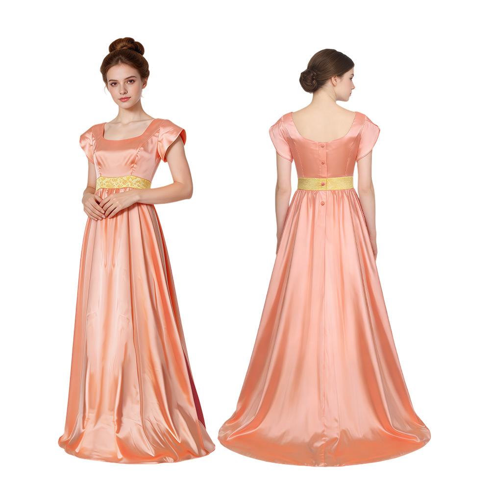 Bridgeton Regency Dress Silk Satin Bubble Sleeve Long Dress Halloween Victorian Cosplay Dress