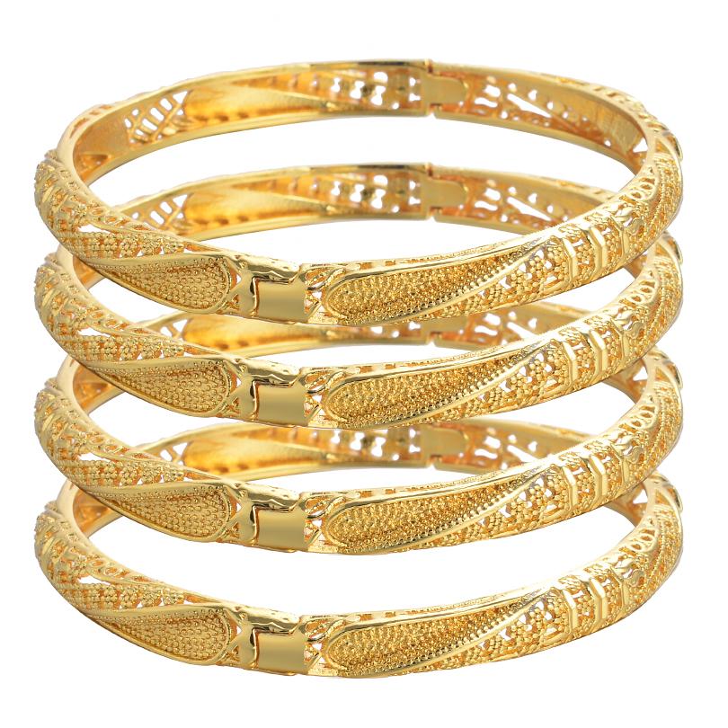 African Gold Color Shiny Bangles for Women Girls Dubai Circle  Bride Wedding Bracelet Ethiopian Jewelry