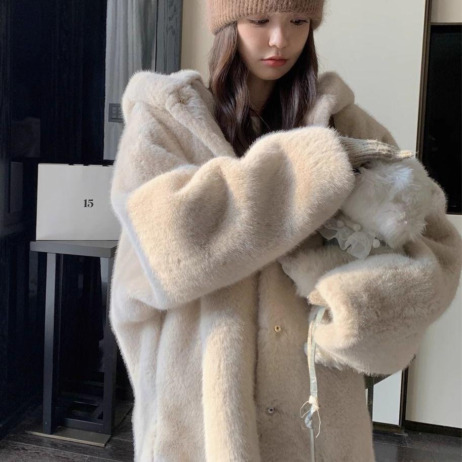 Rich Daughter Fur Coat Women's Autumn and Winter High-end Sense Hooded Loose Thickened Gentle Age-reducing Top Fluffy Coat