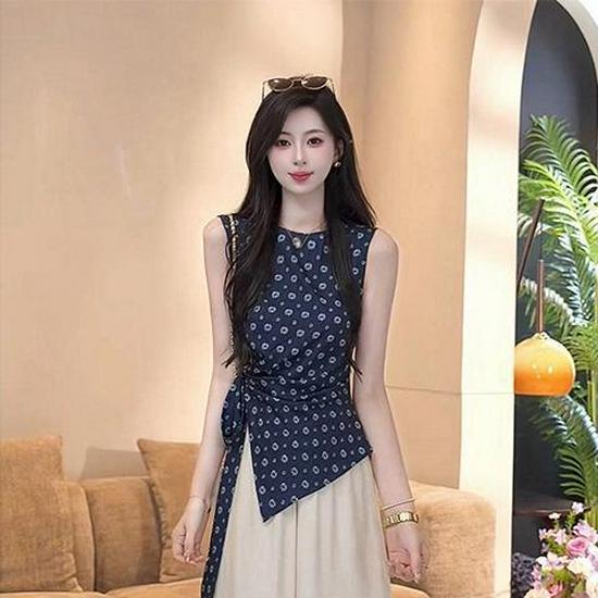

2026 Summer Retro Lace-Up Sleeveless Top and Loose Pants Set XS [70-80 Jin]