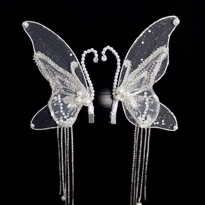 Kadın Kız Saç Tokası Yan Toka Kore Basit Takı Aksesuarları için Kelebek Boncuk Püsküllü Saç Tokaları