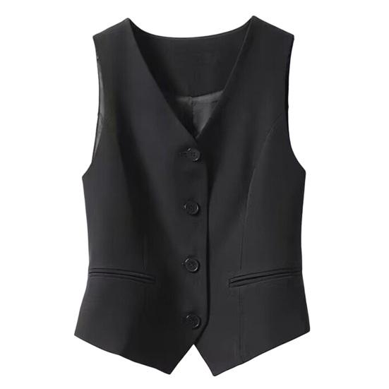 Damen Ärmellose Anzugweste Slim Fit Einreiher Businessweste V-Ausschnitt Elegante Weste Offen vorne Arbeitsblazer mit Taschen