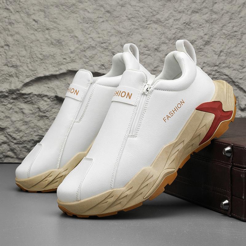 

Men s shoes 2024 autumn new Korean version personalized outdoor travel leather trendy shoes men s side zipper simple casual shoes 39 белый
