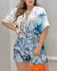 2024 Summer European & American Women's V-Neck Tie Short Sleeve Jumpsuit