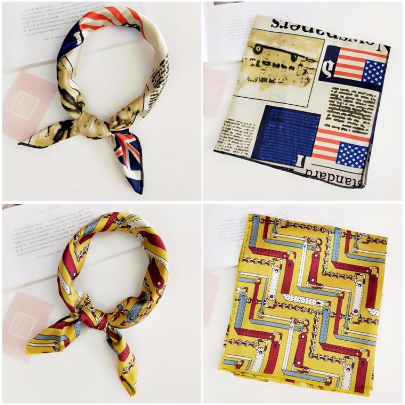 Luxury Square Scarf For Women Silk Feeling Shawl Satin Hijab Fashion Wraps Hair Bands Ribbon Headband Bag Accessories Headscarf