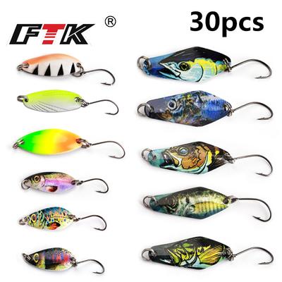 Lot de 30 leurres de pêche colorés pour truites, cuillères à peinture, appâts de pêche en métal cuivré HI BURST 3,4 g à 5,5 g pour truites, perches, chevesnes
