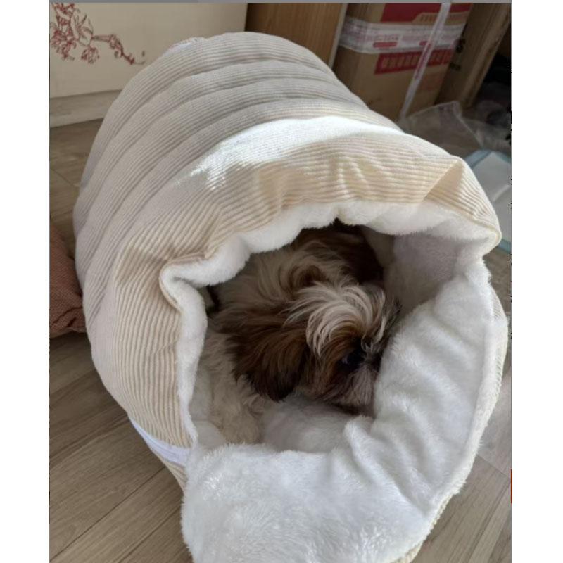 

Warm Thick Winter Plush Cat Bed Soft Comfortable Pet House Sleeping Cave for Kittens And Cats Cozy Cave Style M бежевий