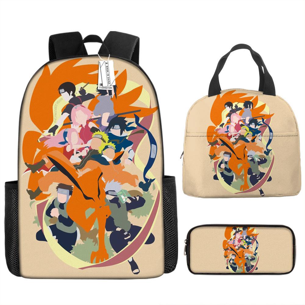 Naruto Shippuden Elementary and Secondary School School Bag Large Capacity Campus Backpack Lunch Bag Pencil Bag Three-piece Set
