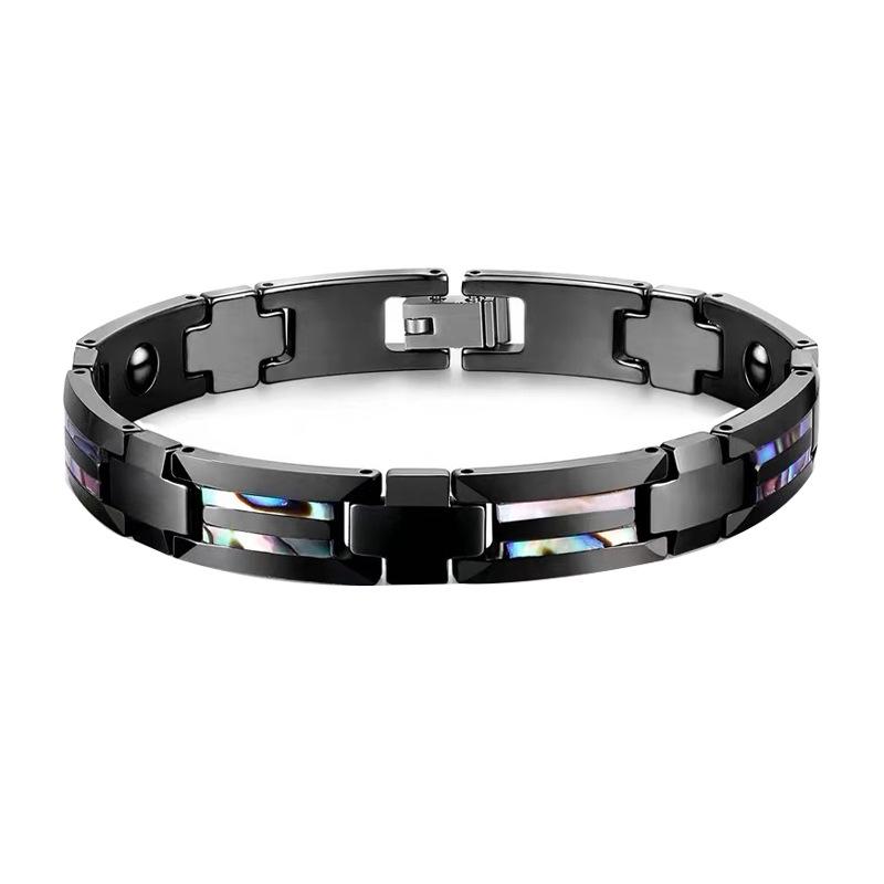 Tungsten Gold Ceramic Men's Magnetic Bangle: Scratch-Resistant, Waterproof, Colorful Shell Inlay