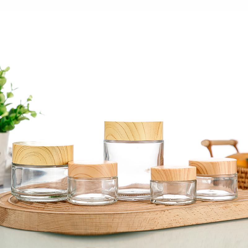 50g Wood Grain Lid Glass Face & Eye Cream Jar