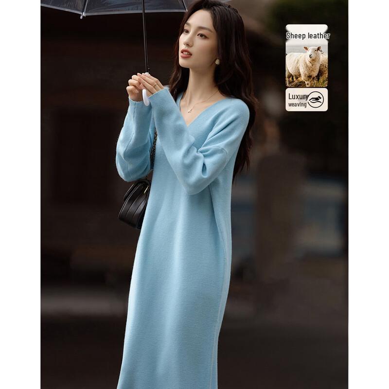 

Demana Petite Merino Wool Blend Jacquard V-Neck Straight Dress XL