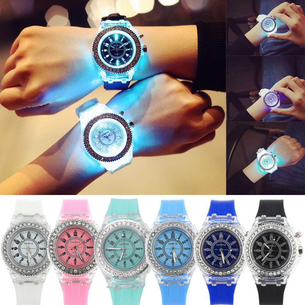 Unisex Quartz Watch With Colorful Led Lights And Night Glow For Teens And Couples