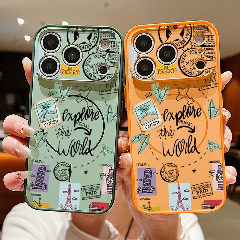 Travel Label Landmark Pattern Case For iPhone 17 Pro Max Magnetic For Magsafe Skin Feeling Cover For iPhone 16 15 14 13 Pro Max