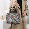 Casual Floral Print Women's Tote Bag Thickened Canvas Lunch Bag Zipper Large Capacity Jacquard Handbag