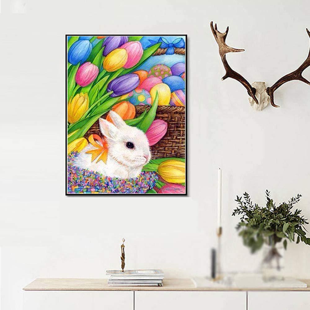 5D Diy Diamond Painting Lily and Rabbit Cross Stitch Set Full Diamond Embroidery Mosaic Art Picture of Rhinestones Decor Gift
