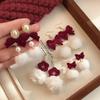 Red Bow Tassel Stud Earrings for Women - Elegant 2025 Autumn/Winter Style
