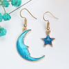 E1383 Orecchini a Gancio Asimmetrici Lunghi Piccoli Freschi a Forma di Cuore di Bambina con Stelle-Luna Pianeta Cielo Stellato Donna