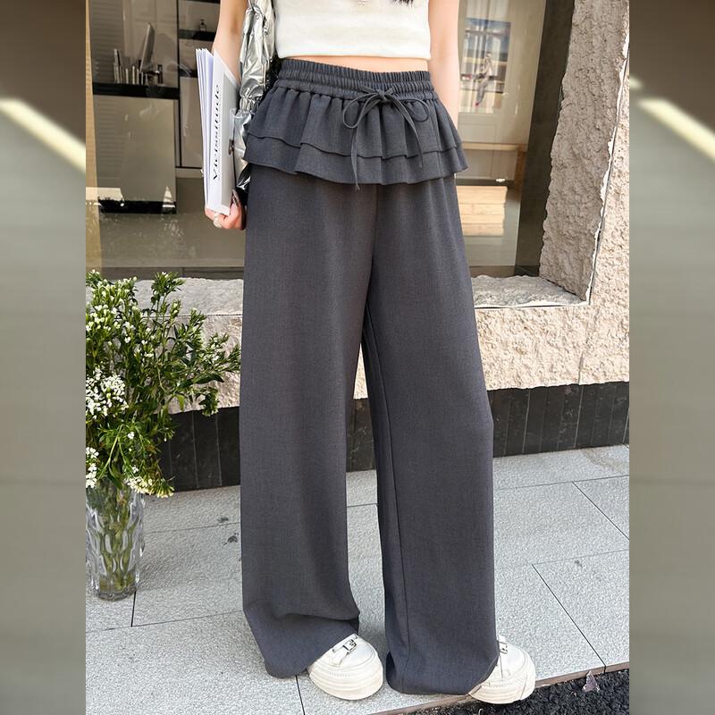 Bailuyu Ruffled Faux Two-Piece High-Waist Casual Pants