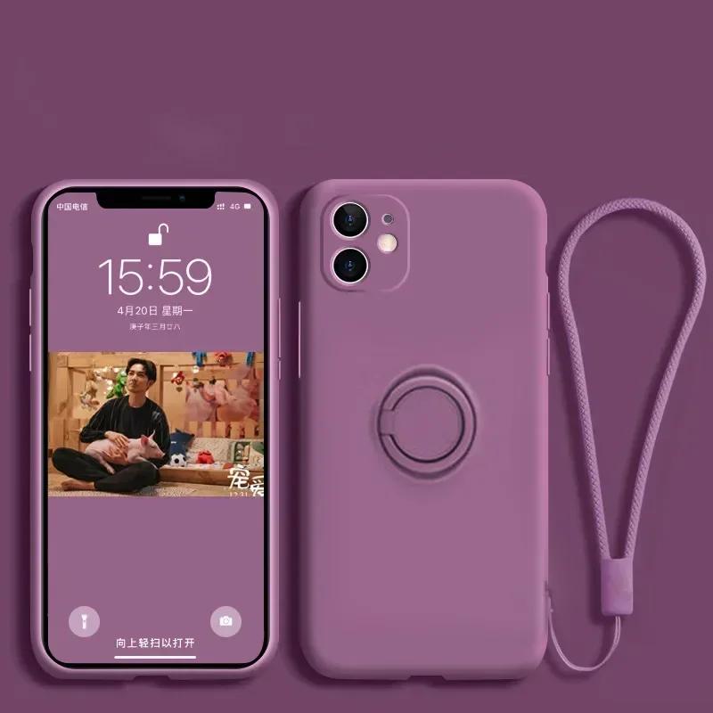 Liquid Silicone Ring Phone Holder Case For Samsung Galaxy S25 Ultra S24 S23 S22 S21 FE Note 20 Plus Edge Cover With Wrist Strap