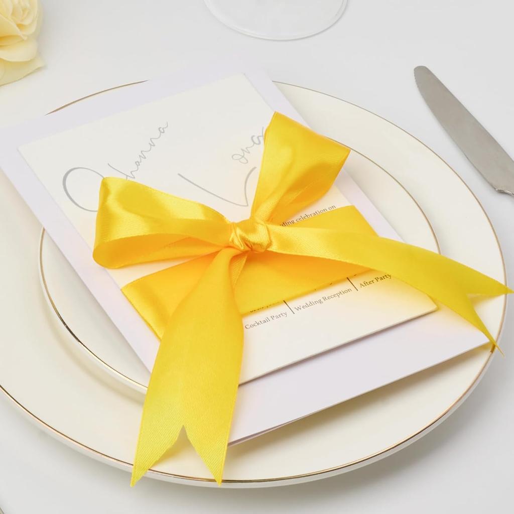 1-1/2 Inches 25 Yards golden Satin Ribbon, Solid Fabric Ribbon Roll for Flower Bouquets, Gift Wrapping, Wedding, Handmade Crafts
