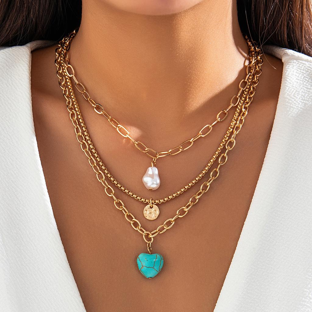 Personality Necklace Set Turquoise Fashion Bohemian White Green Flower Necklace