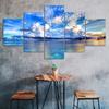 Blue Sky White Clouds Sea View 5 Piece Five Panel Wall Canvas Print Modern Art Poster Picture Home Decor Gift For Him For Her
