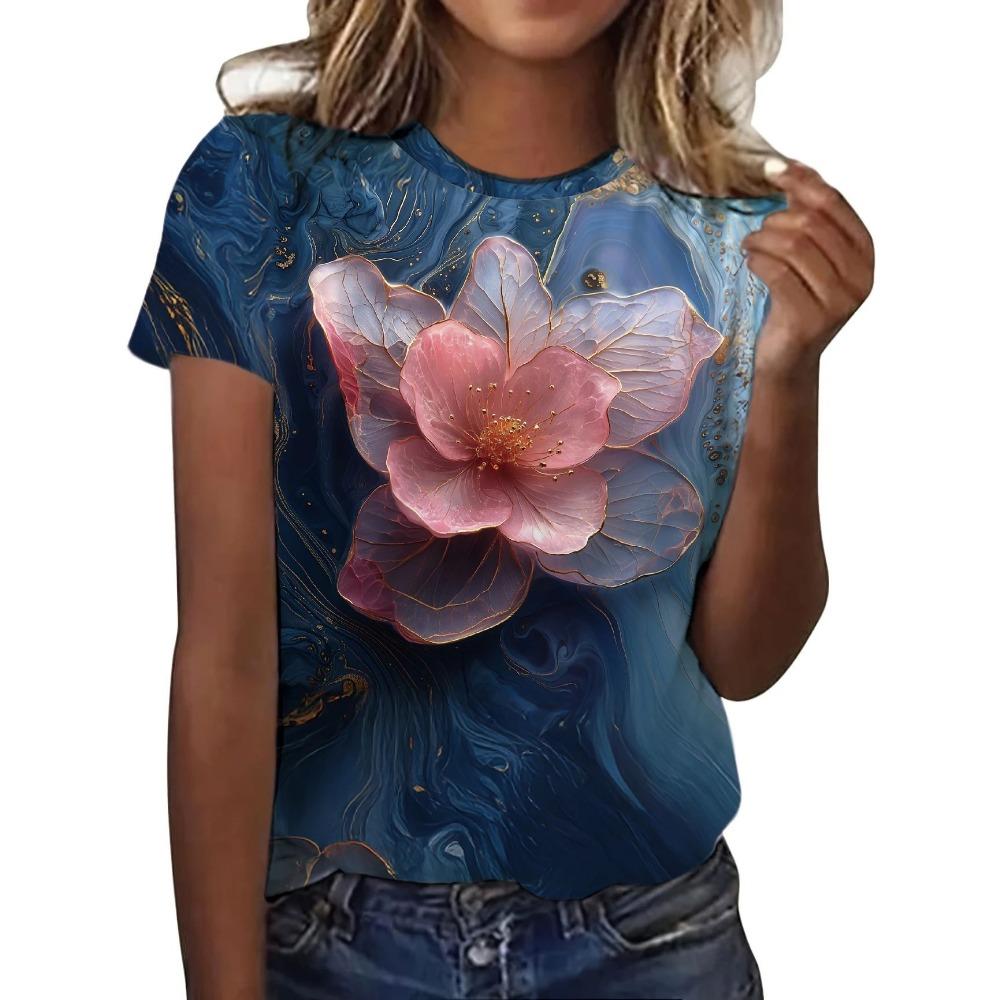 Summer Short Sleeved T-shirt Women's Casual Sports Top Cartoon 3D Printed Pattern Clothes