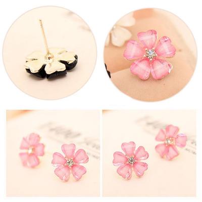Mode Elegante Damen Versilbert Blume Strass Ohrstecker Ohrringe Schmuck AVE