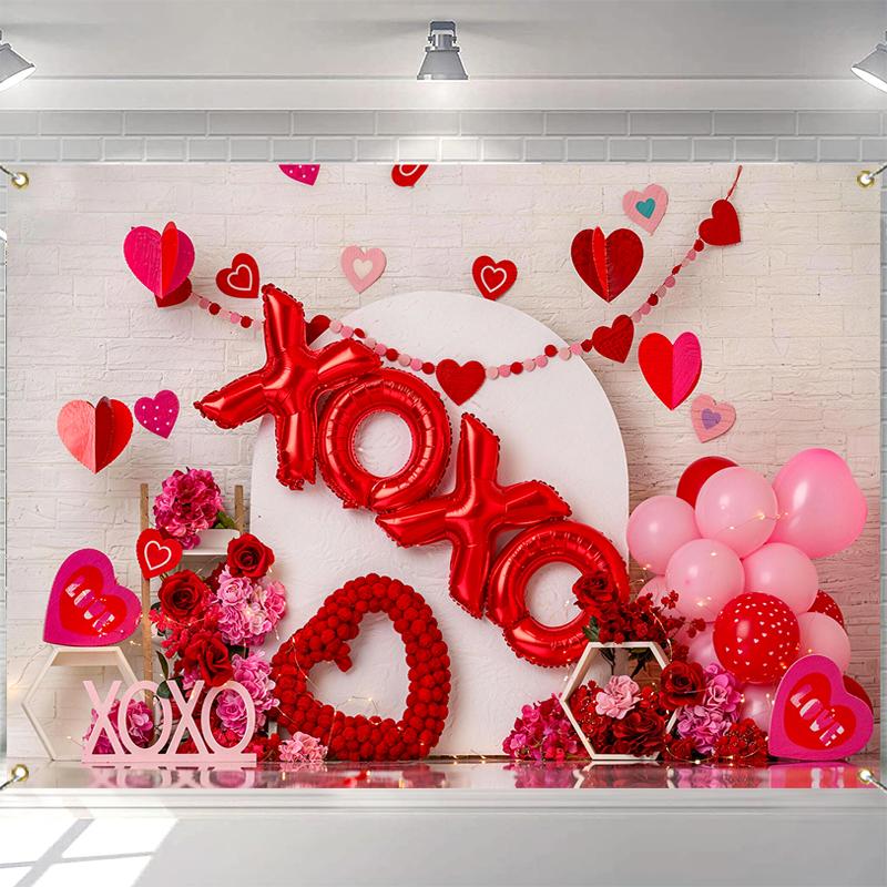 LS XOXO Love Balloon Background for Valentine's Day Red Rose Wall Backdrop Decor Girl Birthday Wedding Party Photozone Studio