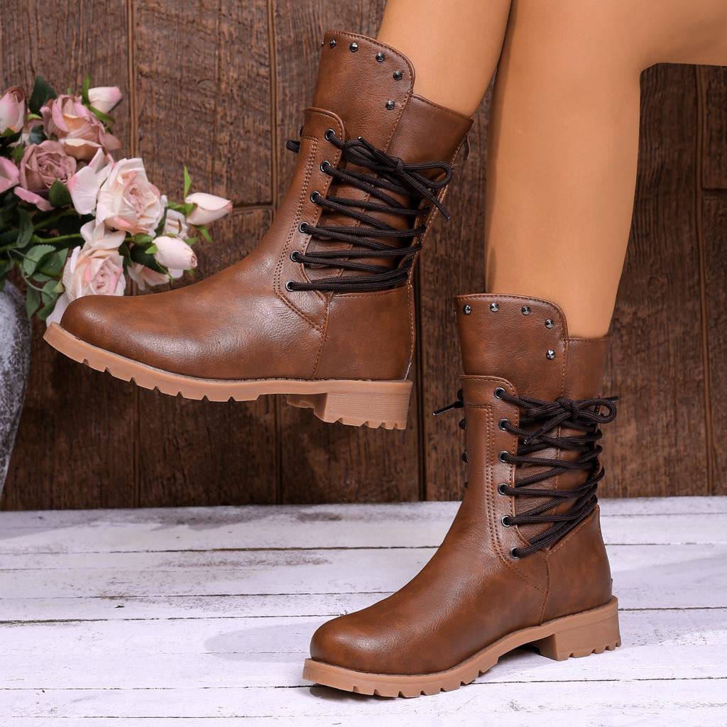 Women Ankle Boots Autumn Winter Leather Motorcycle Boots Female Chunky Heels Platform Boots Comfortable Fashion Shoes Women