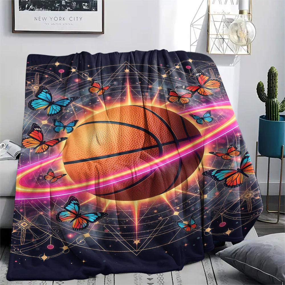 1 szt. Koc Flanelowy z Nadrukiem Gwiazdy i Pierścienia, Wysoka jakość, Wygodny na Wszystkie Pory Roku, Wystrój Domu, Ciepło i Komfort, Idealny na Prezenty Świąteczne