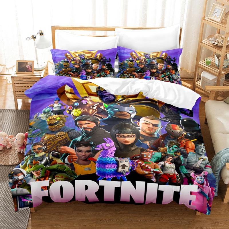 Comforter Fortnite Bedding Suit 3D Printed Bedroom Bed Bedclothes 2/3Pcs Anime Cartoon Room Decoration Kids Xmas Gift