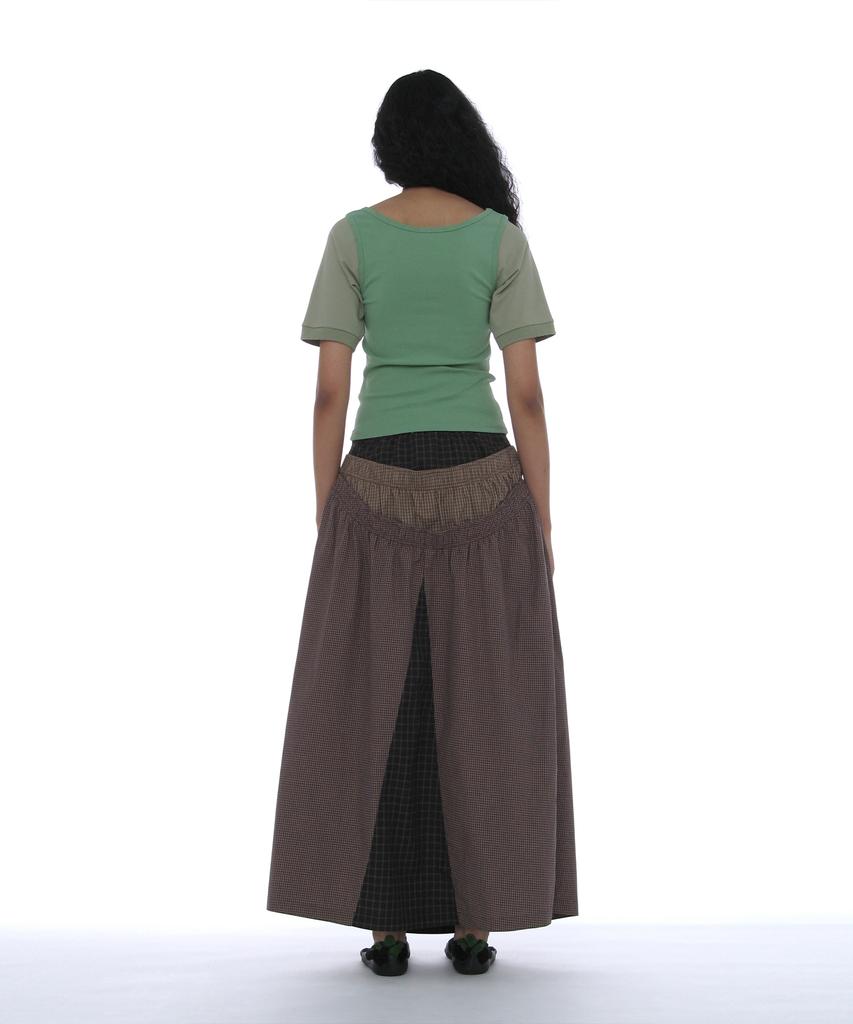 Partimento Woman Multi-Layered Maxi Skirt_Brown Check