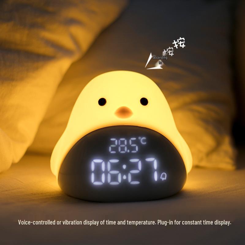 Time Bird LED Alarm Clock with USB Charging - Silent Cartoon Bedside Night Light for Bedroom or Dorm
