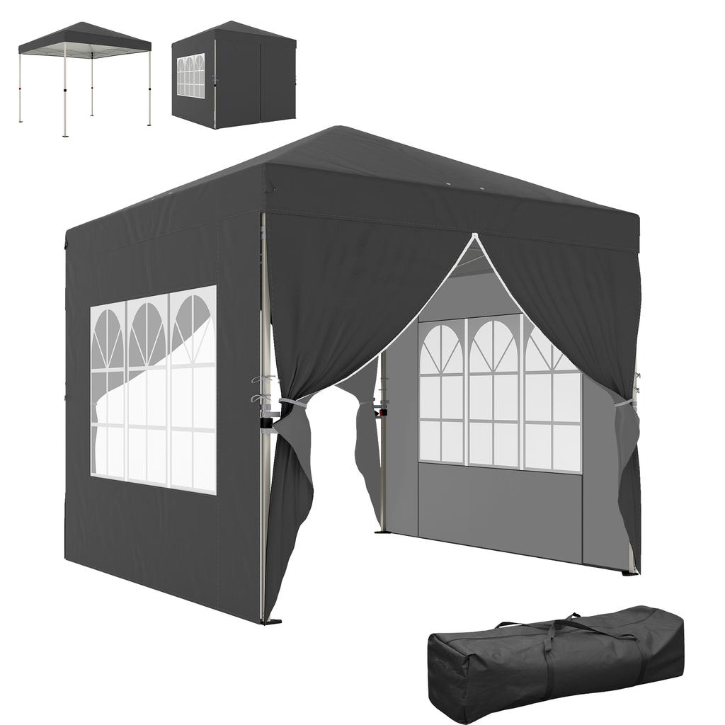 Garden gazebo 2.5 x 2.5 m pop up height-adjustable folding gazebo UV50+ protection easy setup dark grey
