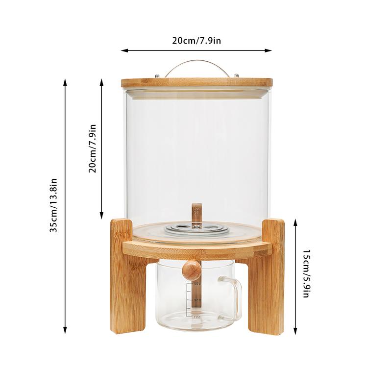 Capacity Airtight Glass Dry Food Storage, Container Cereal Rice Dispenser w/Round Bamboo Lids & Cup & Stand (5 L)
