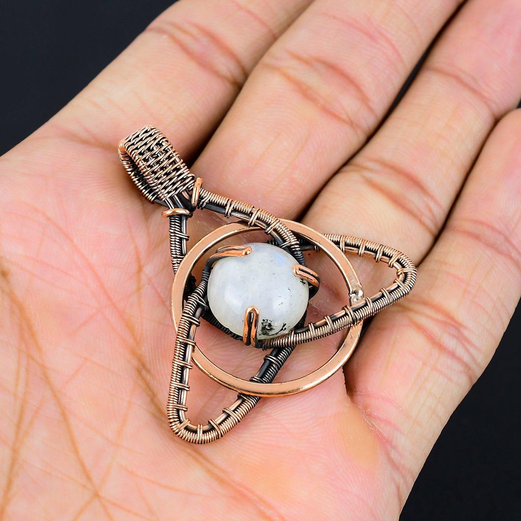 Moonstone Gemstone Handmade Pure Copper Wire Wrapped Wonderful Jewelry Pendant