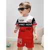 Set de 2 piese pentru copii, de vară, casual, sport, la modă, cu imprimeu model 3D, tricou cu gât rotund și pantaloni scurți