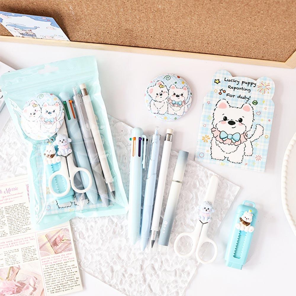 8pcs Students Gift Stationery Set Puppy Design Highlighter Cartoon Pencil Eraser  School Office