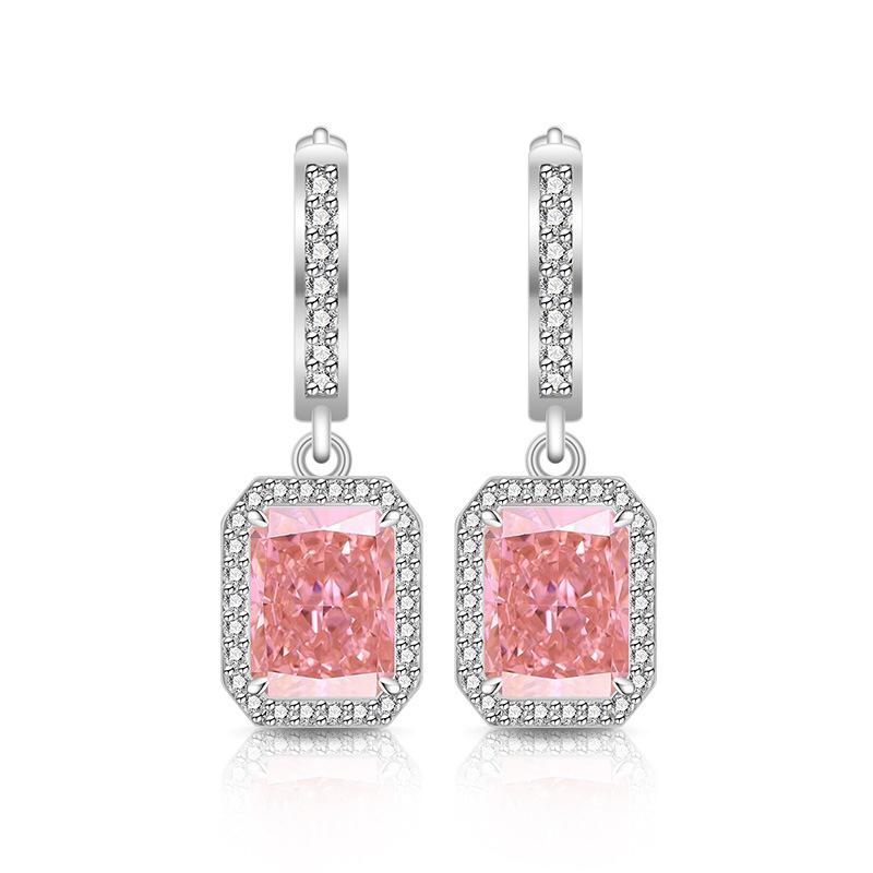 2026 Colored Treasure Ice Flower Cut High Carbon Diamond Square Earrings Plated with Real Gold Smart Luxury Ear Hook Ear Jewelry