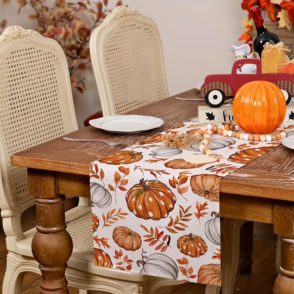 Pumpkin Maple Leaf Pattern Table Runner Modern Style For Thanksgiving And Halloween
