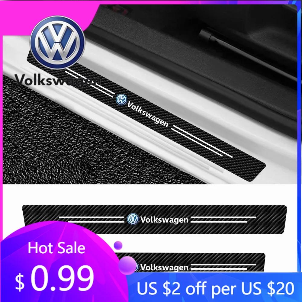 2026 Hot For Volkswagen VW 4Pcs Carbon Fiber Car Door Sill Protector Threshold Stickers For Volkswagen VW Golf Passat Touareg To