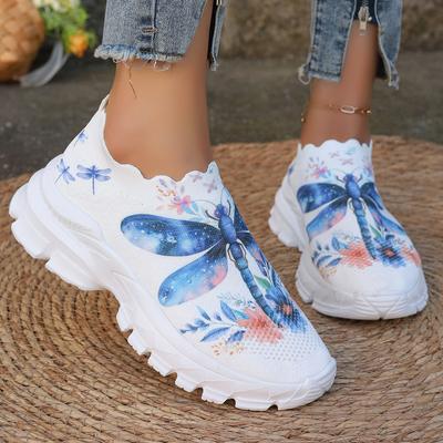 2025 Damen Libellenmuster Plateau Rutschfeste Laufschuhe Frau Leichtgewicht Mode Slip-on Bequeme Outdoor Freizeitschuhe