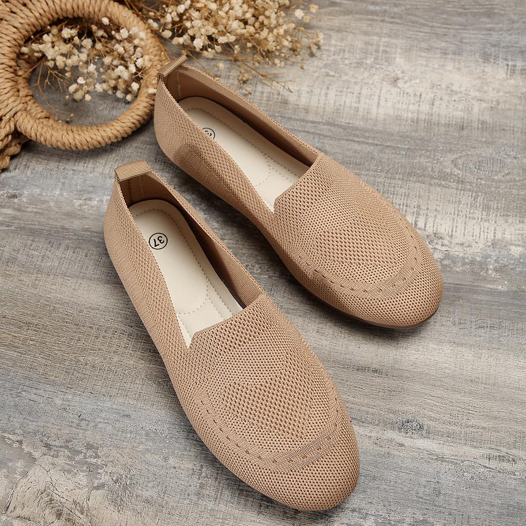 Shallow Mouth Fly-woven Low-top Single Shoes Women's New Knitted Round Head Lazy Shoes